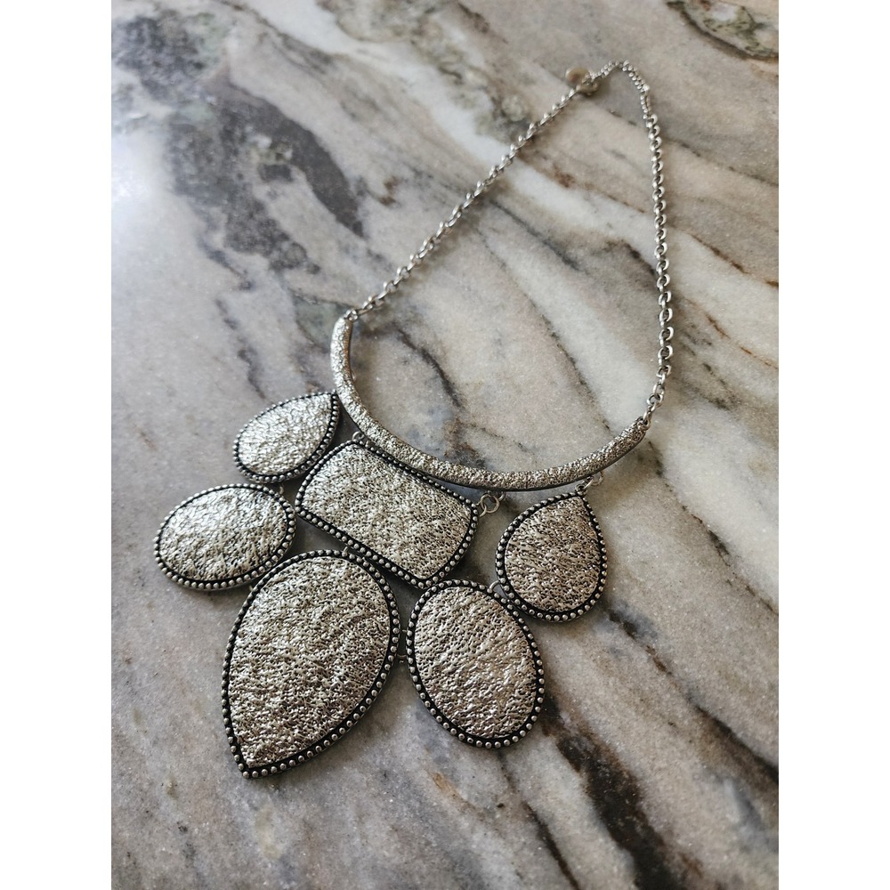 Erica Lyons Silver Tone Textured Geometric Bib Statement Necklace Western